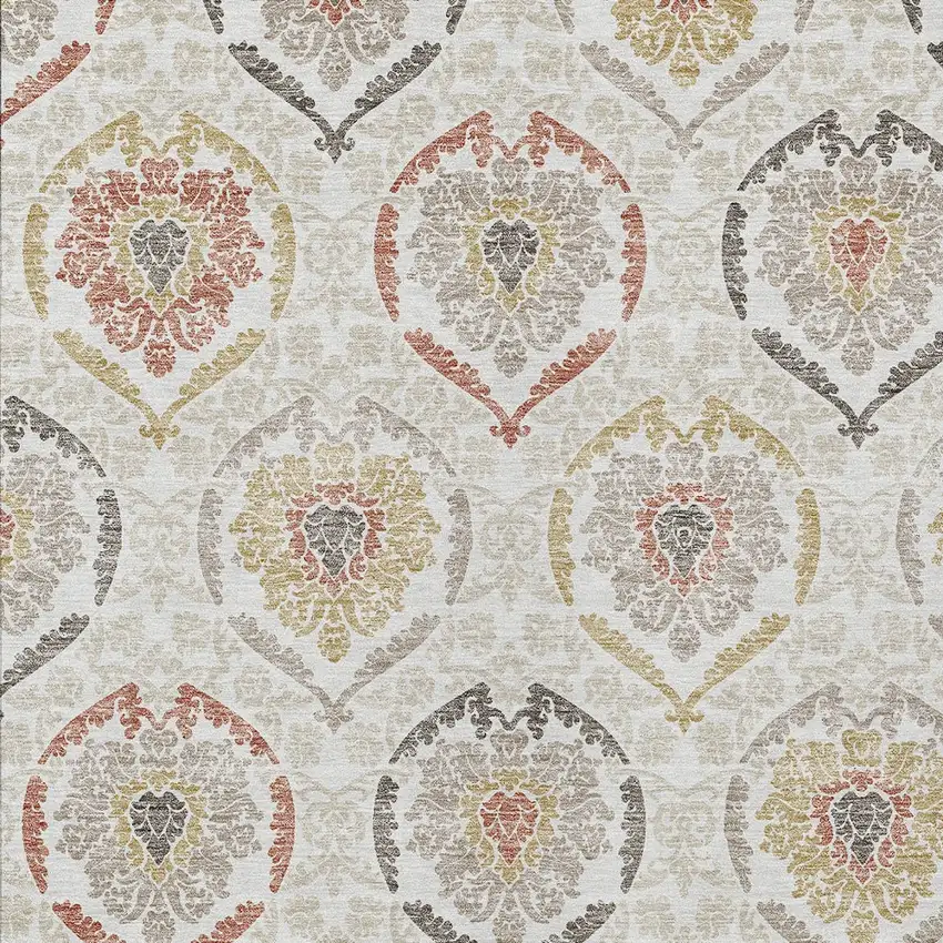 Ivory Gold And Taupe Medallion Washable Indoor Outdoor Area Rug Photo 6