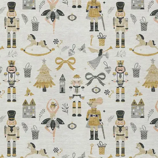 Ivory Gold Black And Gray Village Houses Washable Indoor Outdoor Area Rug Photo 3