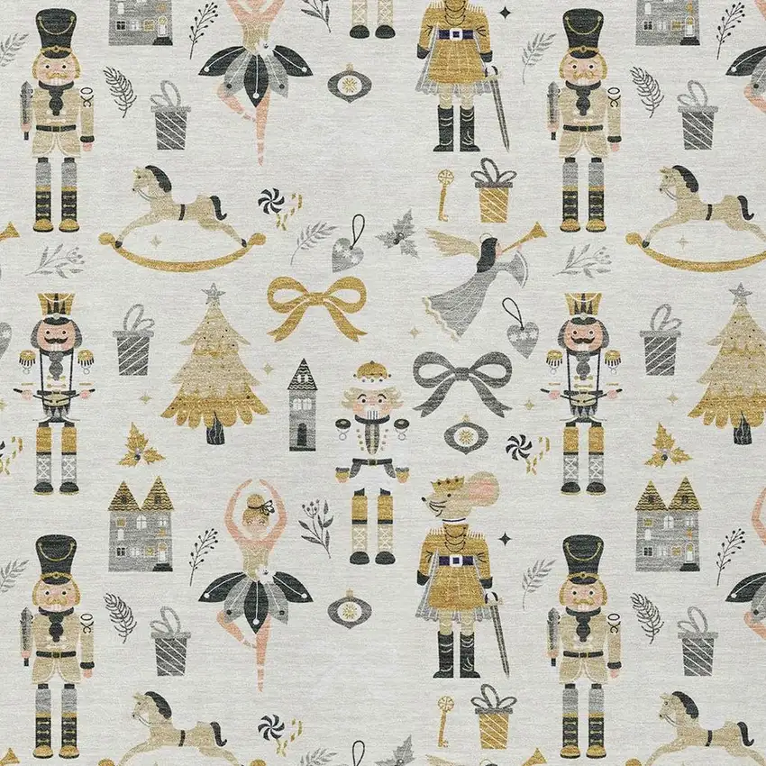 Ivory Gold Black And Gray Village Houses Washable Indoor Outdoor Area Rug Photo 3