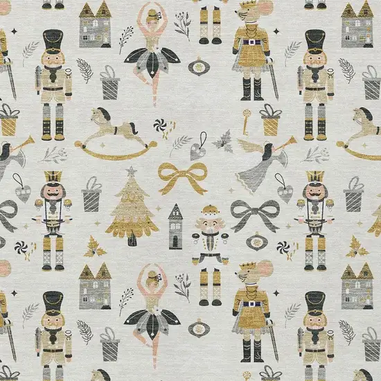 Ivory Gold Black And Gray Village Houses Washable Indoor Outdoor Area Rug Photo 3