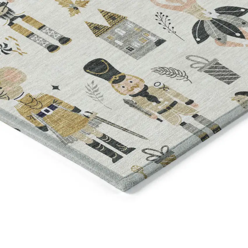Ivory Gold Black And Gray Village Houses Washable Indoor Outdoor Area Rug Photo 9