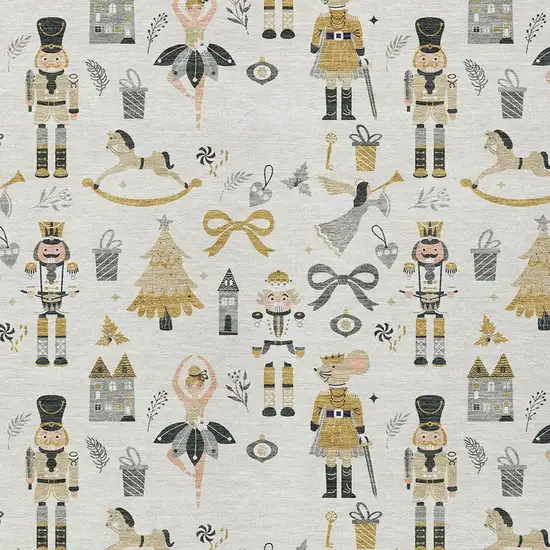 Ivory Gold Black And Gray Village Houses Washable Indoor Outdoor Area Rug Photo 3