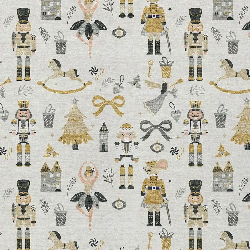 Ivory Gold Black And Gray Village Houses Washable Indoor Outdoor Area Rug Photo 3