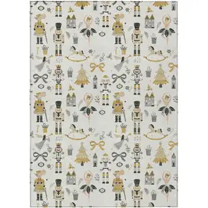 Photo of Ivory Gold Black And Gray Village Houses Washable Indoor Outdoor Area Rug