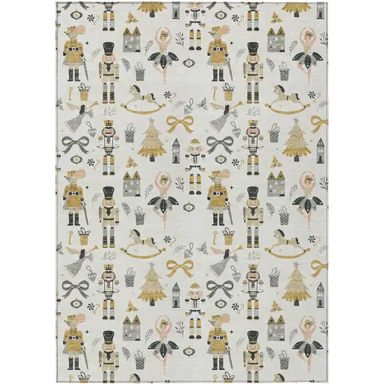 Ivory Gold Black And Gray Village Houses Washable Indoor Outdoor Area Rug Photo 1