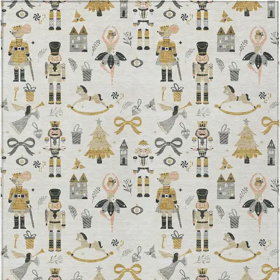 Ivory Gold Black And Gray Nutcracker Washable Indoor Outdoor Area Rug Photo 7