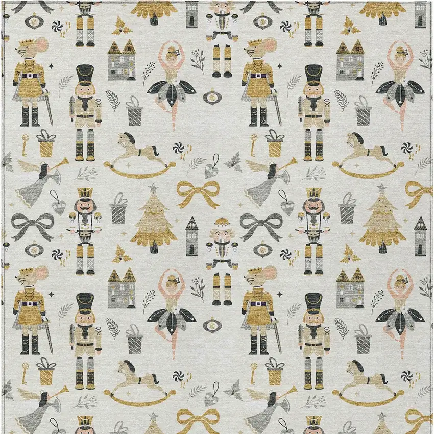 Ivory Gold Black And Gray Nutcracker Washable Indoor Outdoor Area Rug Photo 7