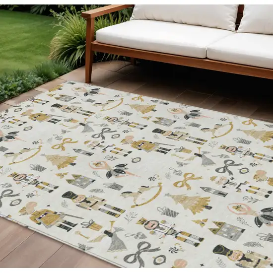 Ivory Gold Black And Gray Village Houses Washable Indoor Outdoor Area Rug Photo 2