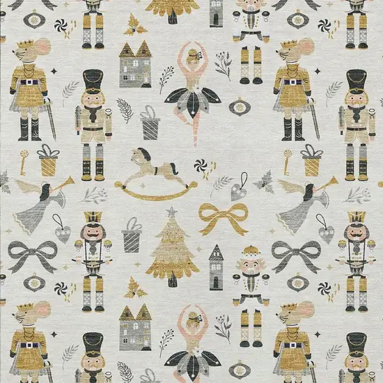 Ivory Gold Black And Gray Village Houses Washable Indoor Outdoor Area Rug Photo 3