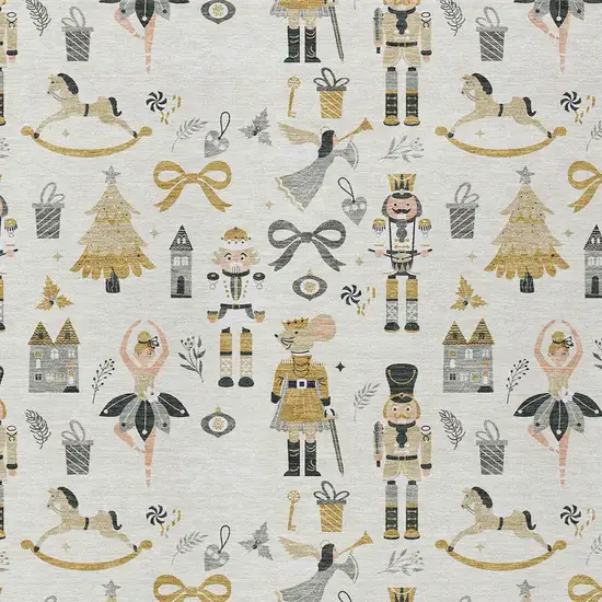 Ivory Gold Black And Gray Nutcracker Washable Indoor Outdoor Area Rug Photo 8