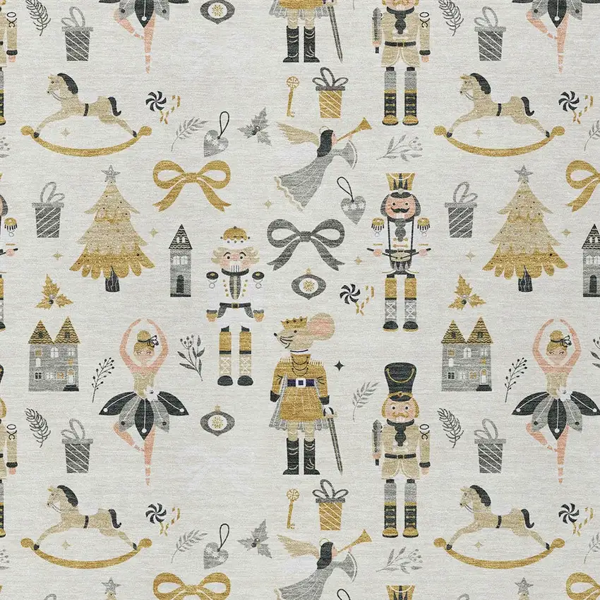 Ivory Gold Black And Gray Nutcracker Washable Indoor Outdoor Area Rug Photo 8