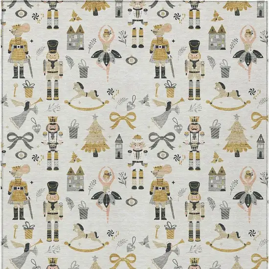 Ivory Gold Black And Gray Nutcracker Washable Indoor Outdoor Area Rug Photo 4