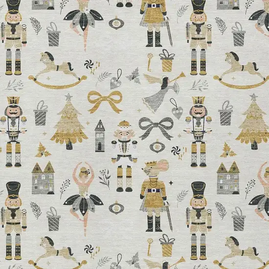 Ivory Gold Black And Gray Village Houses Washable Indoor Outdoor Area Rug Photo 3