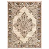 Photo of Ivory Gold Grey And Blue Oriental Power Loom Stain Resistant Area Rug