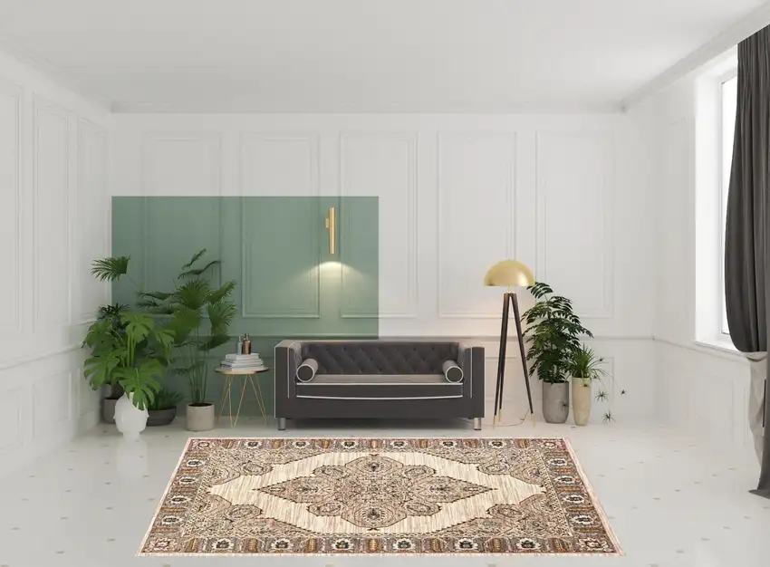 Ivory Gold Grey And Blue Oriental Power Loom Stain Resistant Area Rug Photo 2
