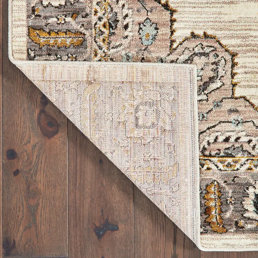 Ivory Gold Grey And Blue Oriental Power Loom Stain Resistant Area Rug Photo 5