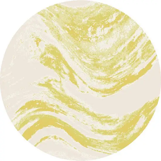 Ivory Gold Machine Woven Abstract Waves Round Indoor Outdoor Area Rug Photo 1