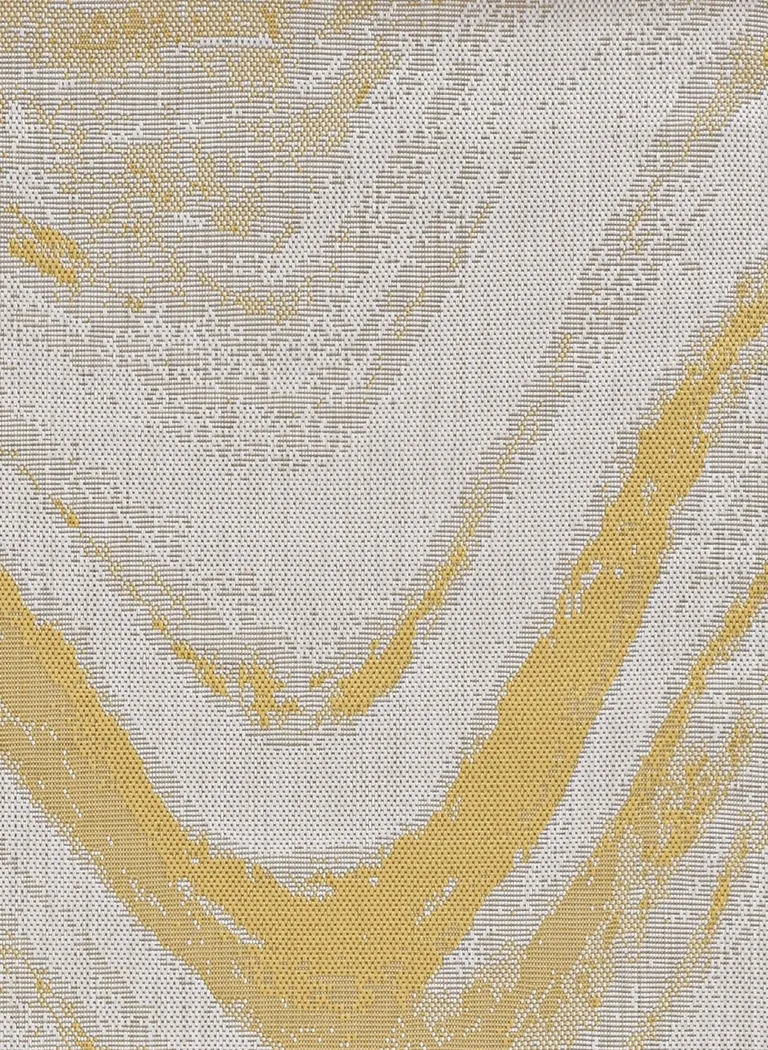 Ivory Gold Machine Woven Abstract Waves Round Indoor Outdoor Area Rug Photo 3