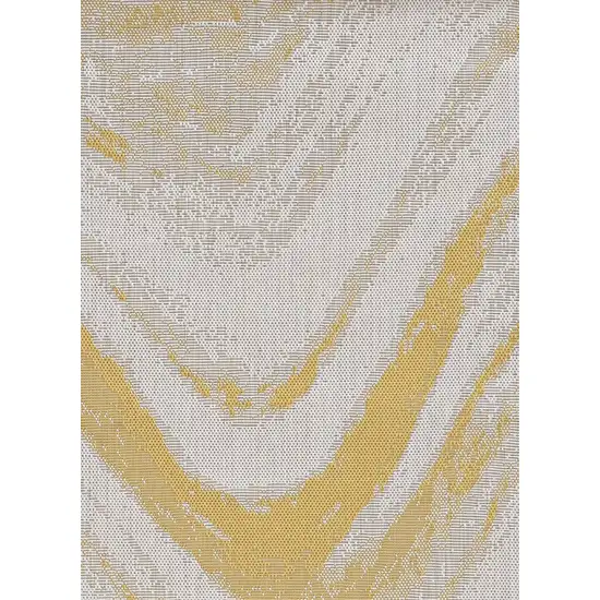 Ivory Gold Machine Woven Abstract Waves Round Indoor Outdoor Area Rug Photo 3
