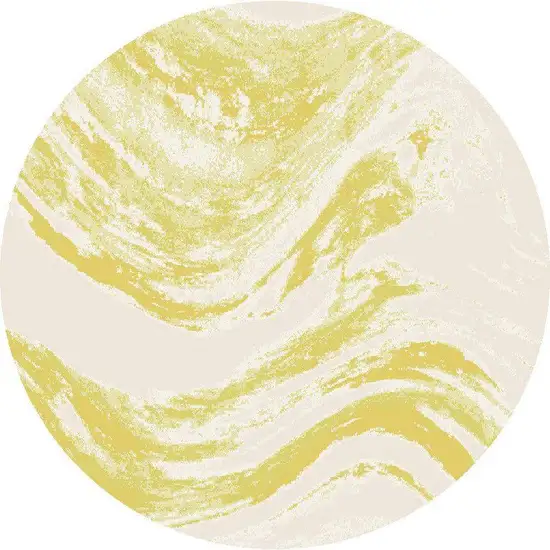 Ivory Gold Machine Woven Abstract Waves Round Indoor Outdoor Area Rug Photo 5