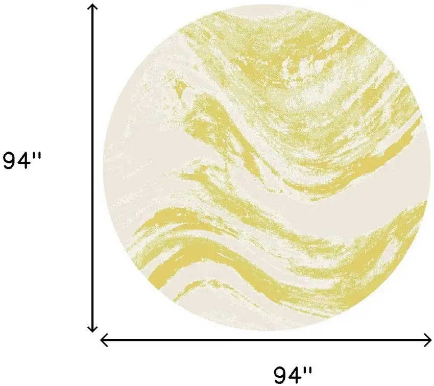 Ivory Gold Machine Woven Abstract Waves Round Indoor Outdoor Area Rug Photo 6