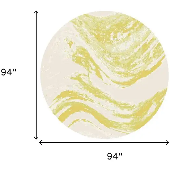 Ivory Gold Machine Woven Abstract Waves Round Indoor Outdoor Area Rug Photo 6