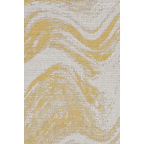 Ivory Gold Machine Woven Abstract Waves Round Indoor Outdoor Area Rug Photo 2