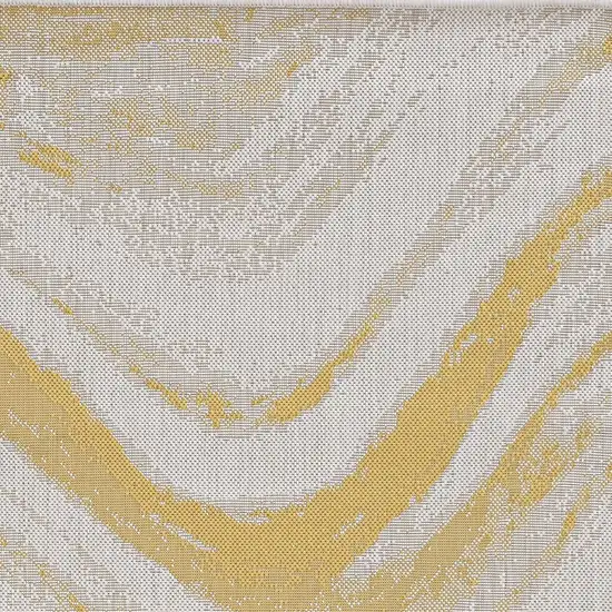 Ivory Gold Machine Woven UV Treated Abstract Waves Indoor Outdoor Area Rug Photo 1
