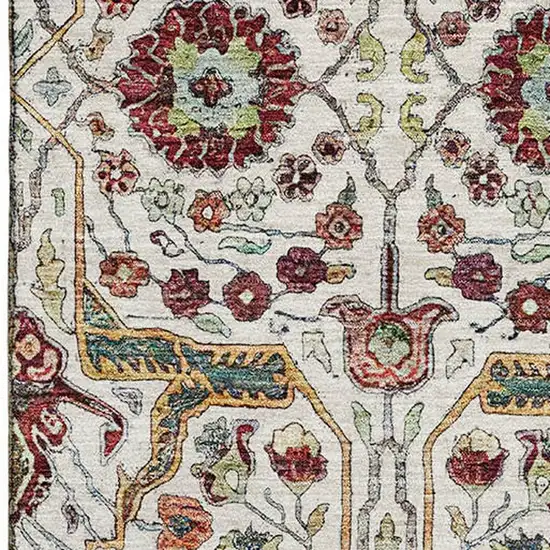 Ivory Gold Red And Teal Floral Washable Area Rug With UV Protection Photo 2