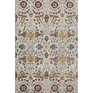 Photo of Ivory Gold Red And Teal Floral Washable Area Rug With UV Protection