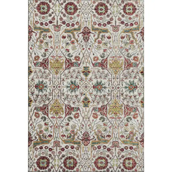 Ivory Gold Red And Teal Floral Washable Area Rug With UV Protection Photo 1