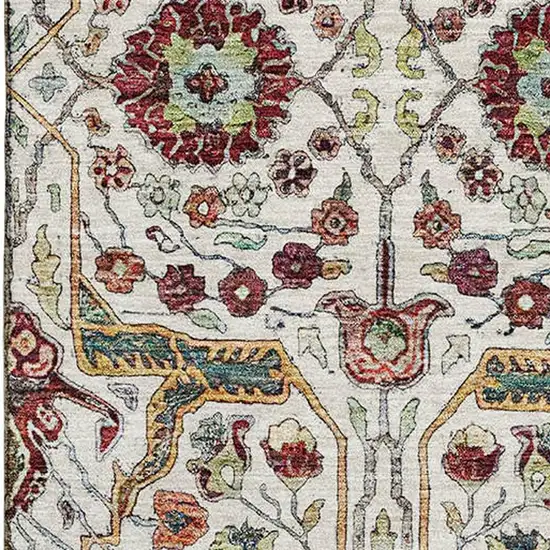 Ivory Gold Red And Teal Floral Washable Area Rug With UV Protection Photo 2