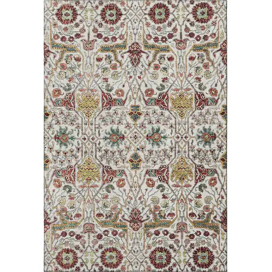 Ivory Gold Red And Teal Floral Washable Area Rug With UV Protection Photo 3