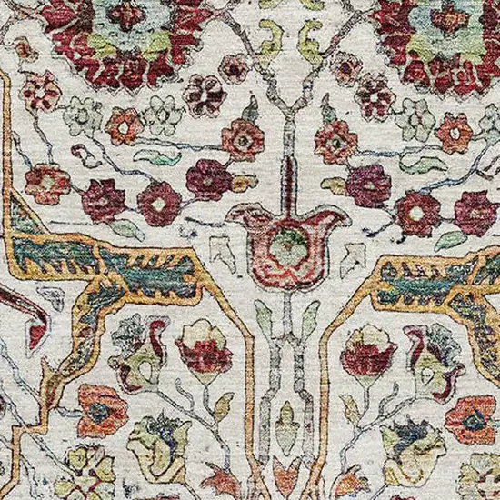 Ivory Gold Red And Teal Floral Washable Area Rug With UV Protection Photo 2