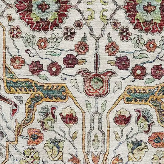 Ivory Gold Red And Teal Floral Washable Area Rug With UV Protection Photo 2