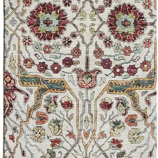 Ivory Gold Red And Teal Floral Washable Area Rug With UV Protection Photo 3