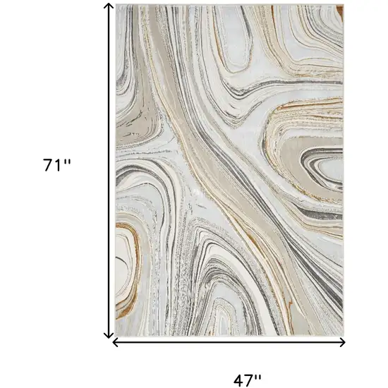 Ivory Gold and Gray Abstract Non Skid Area Rug Photo 6