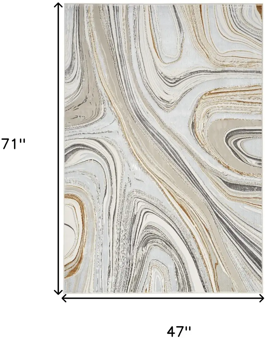 Ivory Gold and Gray Abstract Non Skid Area Rug Photo 6