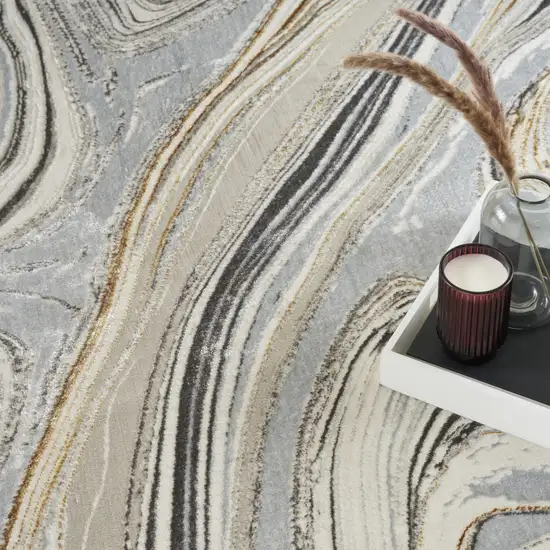 Ivory Gold and Gray Abstract Non Skid Area Rug Photo 7