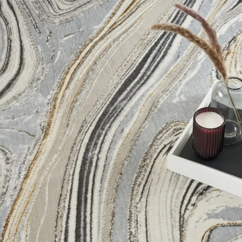 Ivory Gold and Gray Abstract Non Skid Area Rug Photo 7