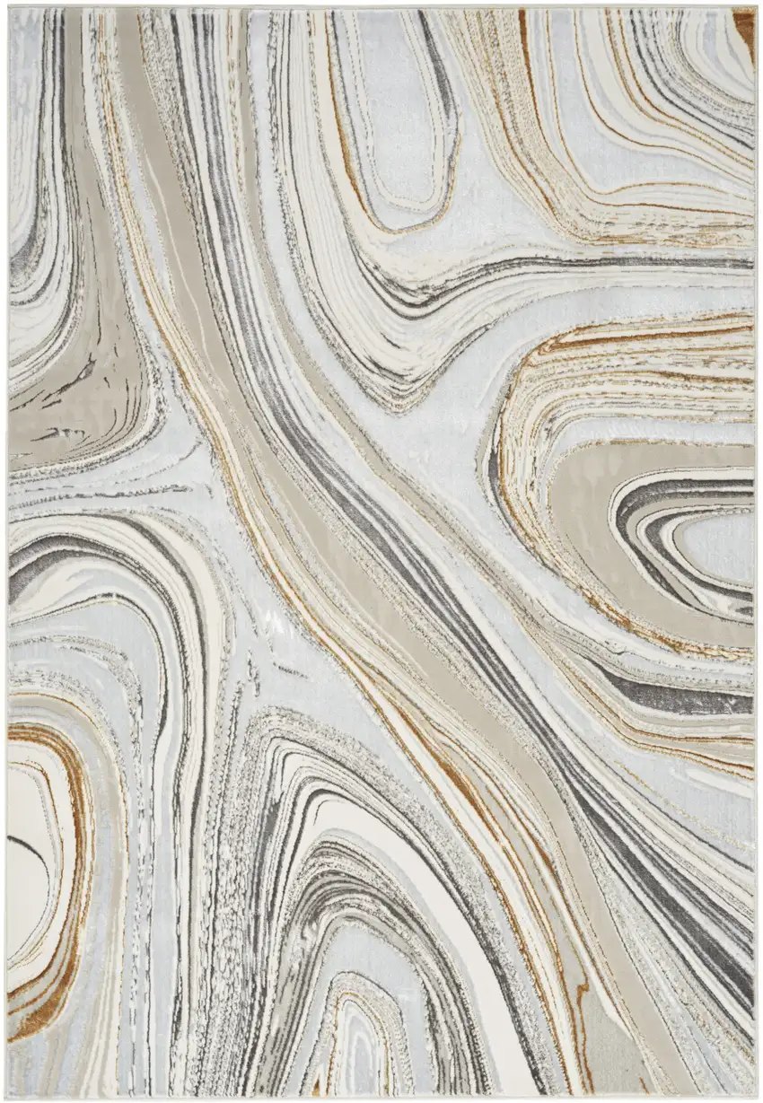 Ivory Gold and Gray Abstract Non Skid Area Rug Photo 1