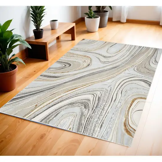 Ivory Gold and Gray Abstract Non Skid Area Rug Photo 2