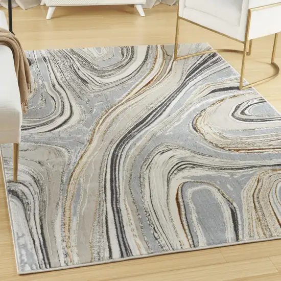 Ivory Gold and Gray Abstract Non Skid Area Rug Photo 3