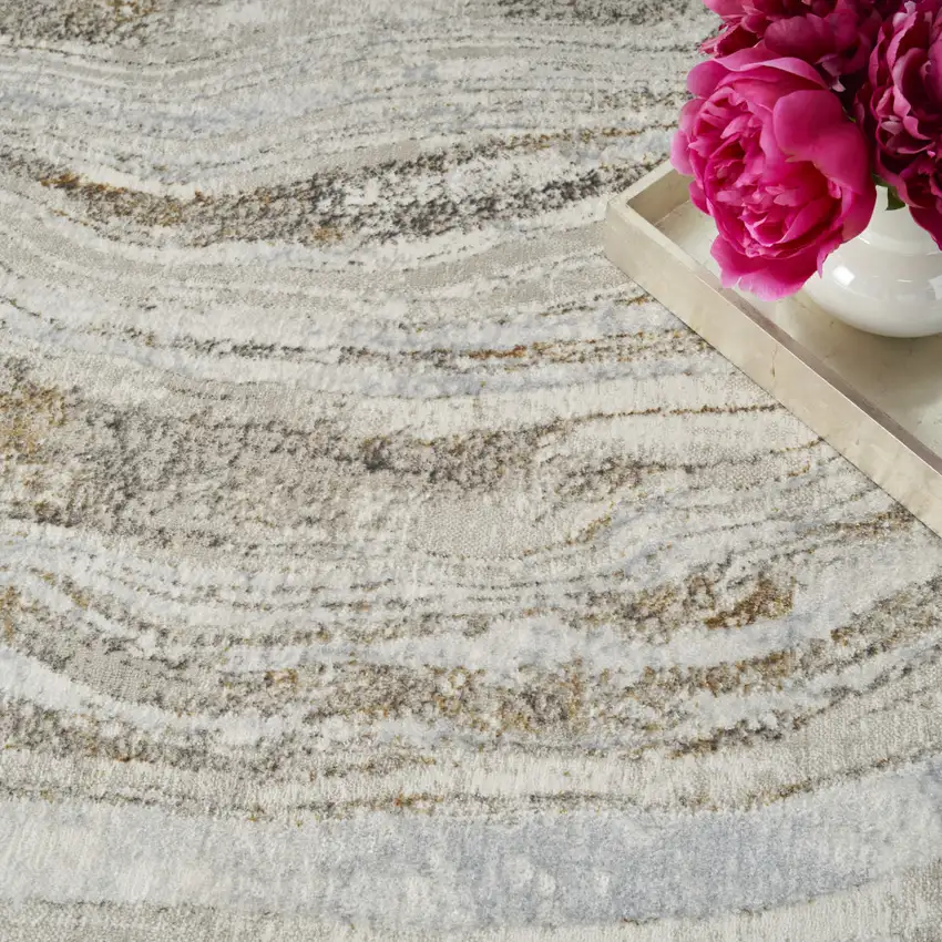 Ivory Gold and Gray Abstract Non Skid Area Rug Photo 7