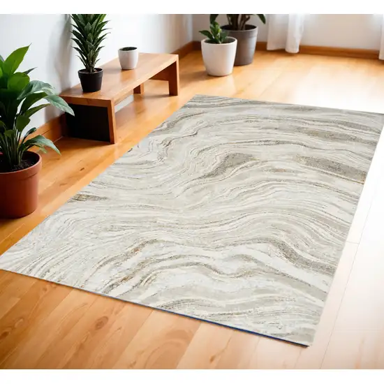 Ivory Gold and Gray Abstract Non Skid Area Rug Photo 1