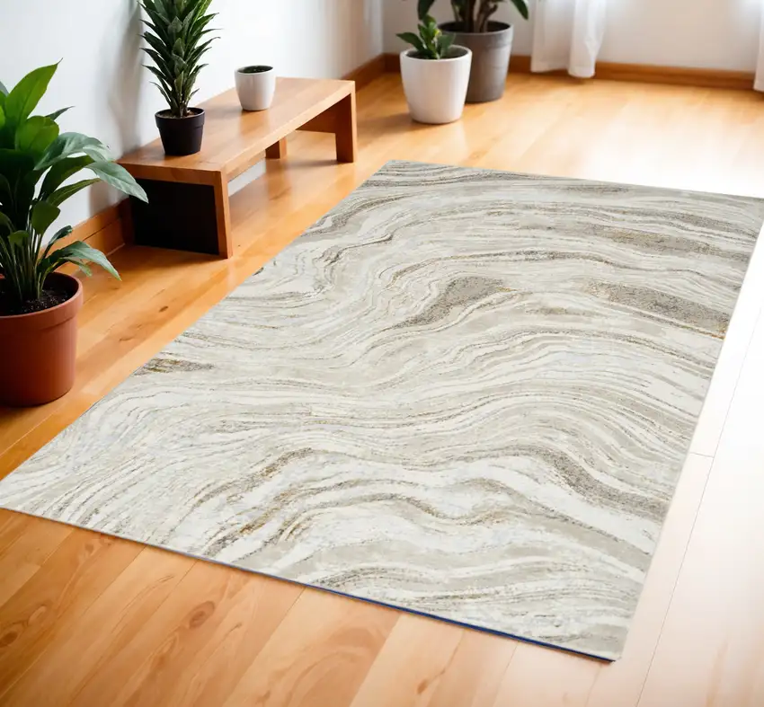 Ivory Gold and Gray Abstract Non Skid Area Rug Photo 1