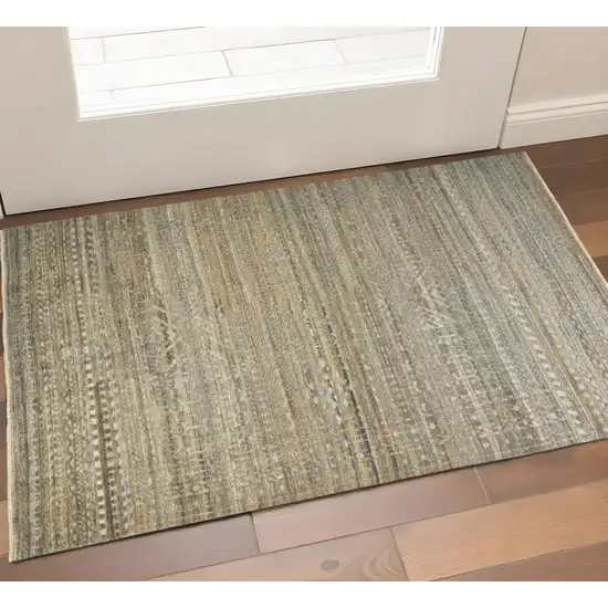 Gold And Tan Geometric Hand Knotted Distressed Area Rug Photo 1