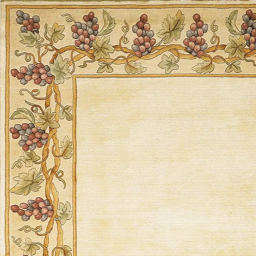 Ivory Grapes and Vines Bordered Wool Indoor Area Rug Photo 3
