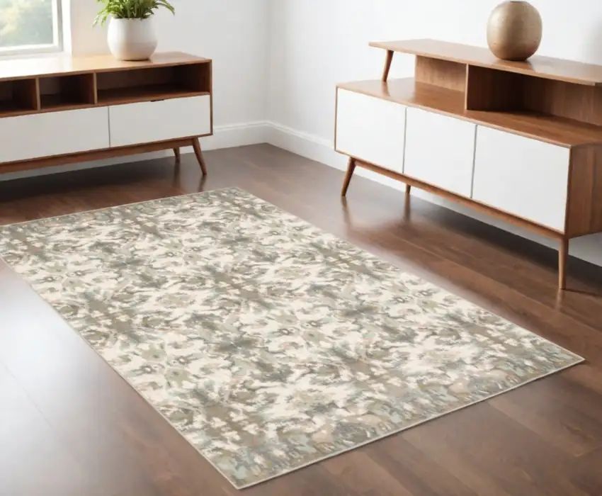Ivory Gray Abstract Ikat Indoor Area Rug Photo 2