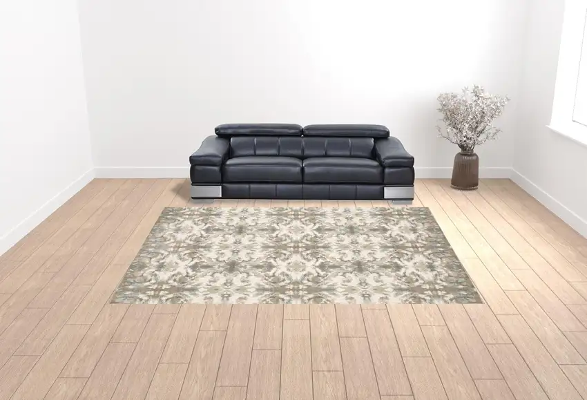 Ivory Gray Abstract Ikat Indoor Area Rug Photo 4